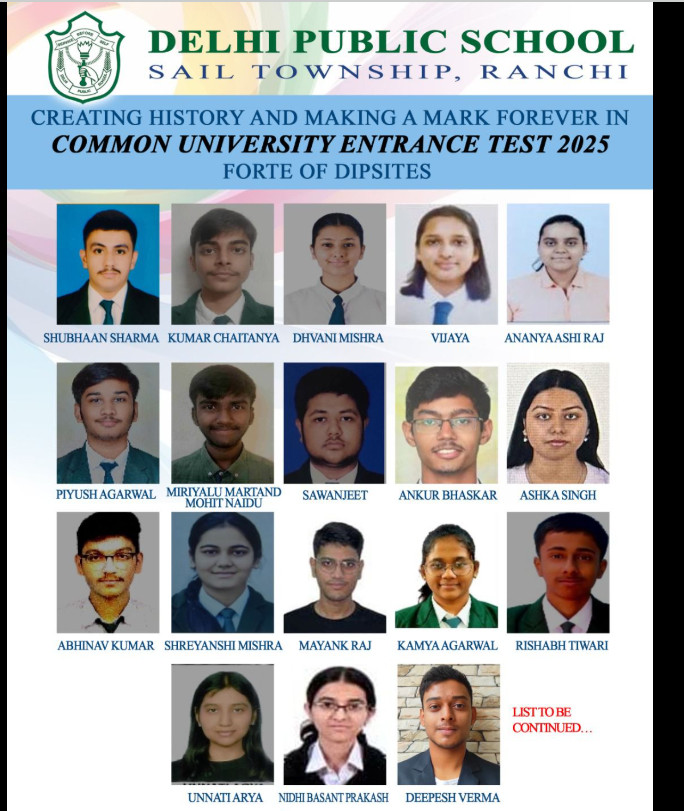 Psychographic Society - DPS Ranchi Shines in CUET 2025: Stellar Performance by Students, Shubhaan Sharma Scores 100 Percentile in Three Subjects DPS Ranchi