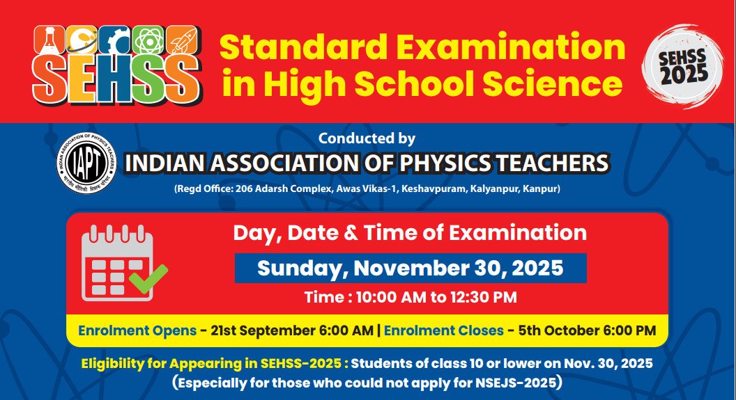 Psychographic Society - SEHSS 2025: IAPT to Conduct Standard Examination in High School Science on November 30 SEHSS