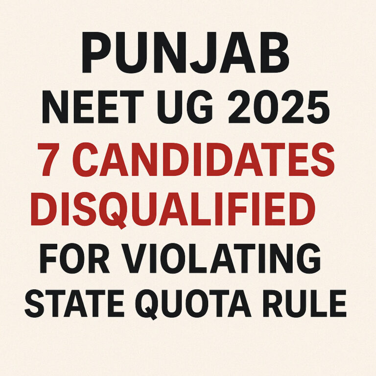 Psychographic Society - Punjab NEET UG 2025: 7 Candidates Disqualified for Violating State Quota Rule; Choice Filling Begins Punjab