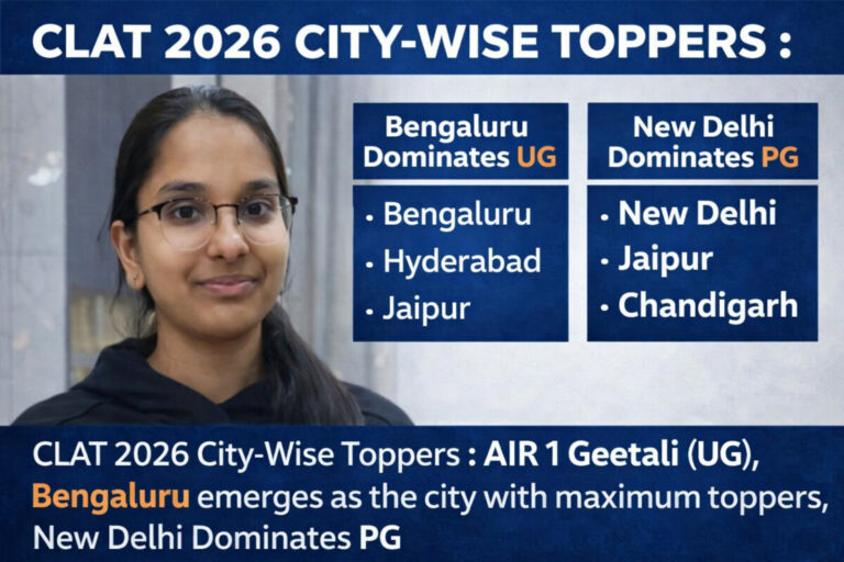 Psychographic Society - CLAT 2026 City-Wise Toppers (OUT): AIR 1 Geetali (UG), Bengaluru emerges as the city with maximum toppers, New Delhi Dominates PG CLAT